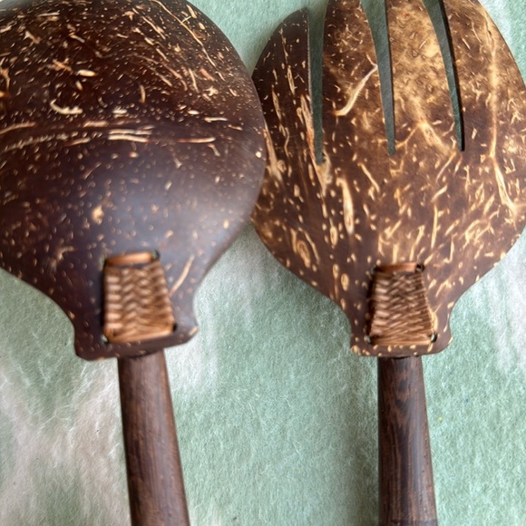 Vintage Handcrafted Wooden woven coconut Spoon and Fork Set - Picture 6 of 7